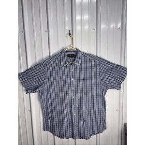 Ralph Lauren Mens Short Sleeve Blue Plaid Button Up Size XXL EUC